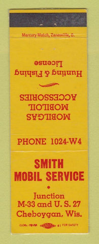 Matchbook Cover - Mobil oil gas Smith Cheboygan WI LAMINATED