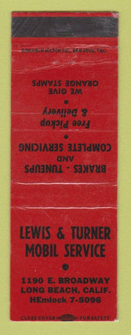 Matchbook Cover - Mobil oil gas Lewis & Turner Long Beach CA WEAR LAMINATED