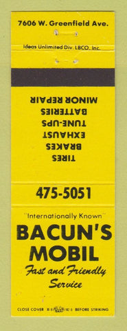 Matchbook Cover - Mobil oil gas Bacum's