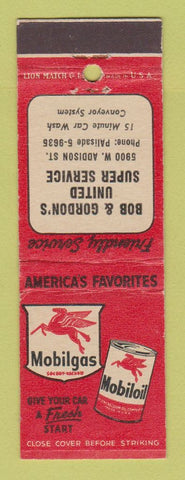Matchbook Cover - Mobil oil gas Bob & Gordon's Chicago? IL