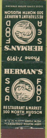 Matchbook Cover - Herman's Sea Food  Midget