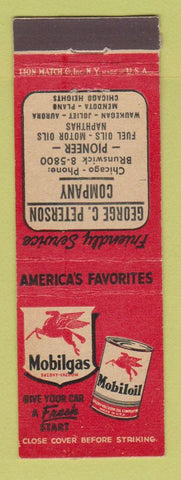 Matchbook Cover - Mobil oil gas George Peterson Waukegan Joliet Aurora IL