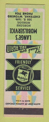 Matchbook Cover - Mobil oil gas Lange's Cheyenne WY
