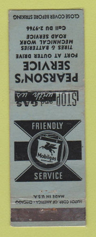 Matchbook Cover - Mobil oil gas Pearson's  LAMINATED