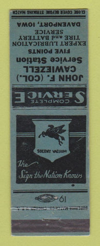 Matchbook Cover - Mobil oil gas John Cawiezell Davenport IA LAMINATED