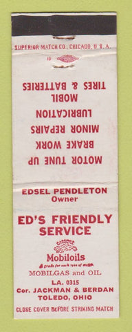 Matchbook Cover - Mobil oil gas Ed's Toledo OH