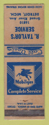 Matchbook Cover - Mobil oil gas R Raylor's Detroit MI WORN LAMINATED