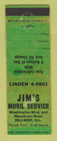 Matchbook Cover - Mobil oil gas Jim's Hillside IL WEAR