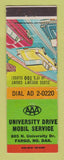 Matchbook Cover - Mobil oil gas University Drive Fargo ND