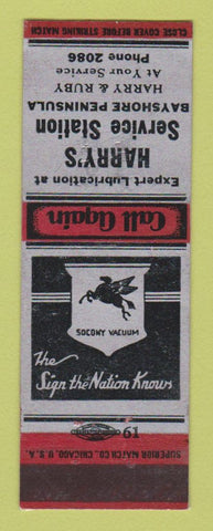 Matchbook Cover - Mobil oil gas Harry's  LAMINATED