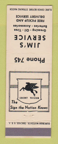 Matchbook Cover - Mobil oil gas Jim's low phone #
