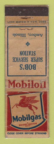 Matchbook Cover - Mobil oil gas Bob's Amboy IL WORN LAMINATED