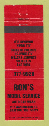 Matchbook Cover - Mobil oil gas Ron's Grafton WI