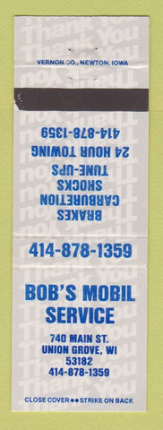 Matchbook Cover - Mobil oil gas Bob's Union Grove WI
