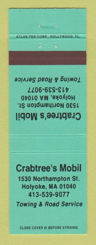 Matchbook Cover - Mobil oil gas Crabtree's Holyoke MA