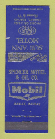 Matchbook Cover - Mobil oil gas Sue Ann Motel Oakley KS LAMINATED