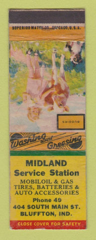 Matchbook Cover - Mobil oil gas Midland Bluffton IN LAMINATED