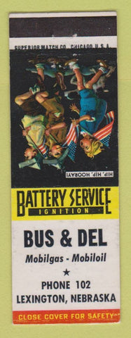 Matchbook Cover - Mobil oil gas Bus & Del Lexington NE low phone # LAMINATED