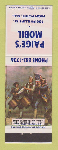 Matchbook Cover - Mobil oil gas Paige's High Point NC