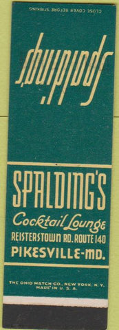 Matchbook Cover - Spalding's Pikesville MD SAMPLE Midget