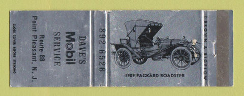 Matchbook Cover - Mobil oil gas Dave's Point Pleasant NJ 1909 Packard WEAR