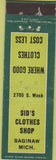 Matchbook Cover - Sid's Clothes Shop Saginaw MI Midget