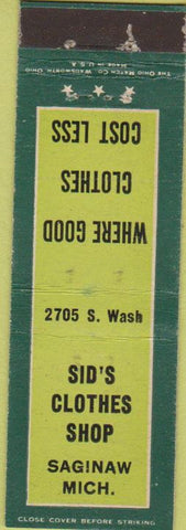 Matchbook Cover - Sid's Clothes Shop Saginaw MI Midget