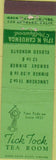 Matchbook Cover - Tick Tock Tea Room Hollywood CA Midget