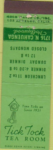 Matchbook Cover - Tick Tock Tea Room Hollywood CA Midget