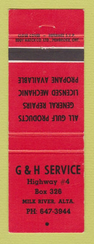 Matchbook Cover - Gulf oil gas G&H Service Milk River AB