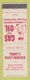 Matchbook Cover - Gulf oil gas Tony's Rocky Mount NC