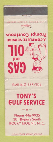 Matchbook Cover - Gulf oil gas Tony's Rocky Mount NC