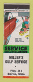 Matchbook Cover - Gulf oil gas Miller's Berlin OH