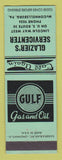 Matchbook Cover - Gulf oil gas Glazier's McConnellsburg PA