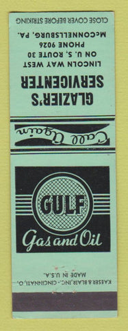 Matchbook Cover - Gulf oil gas Glazier's McConnellsburg PA