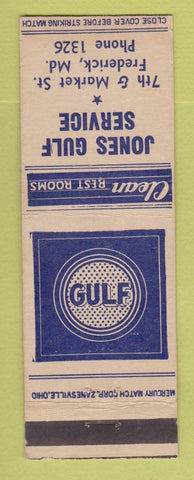 Matchbook Cover - Gulf oil gas Jones Frederick MD low phone #