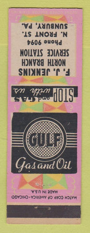 Matchbook Cover - Gulf oil gas FJ Jenkins Sunbury PA