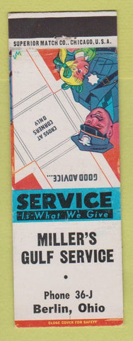Matchbook Cover - Gulf oil gas Miller's Berlin OH