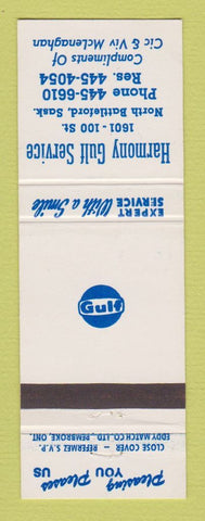 Matchbook Cover - Gulf oil gas Harmony North Battleford SK