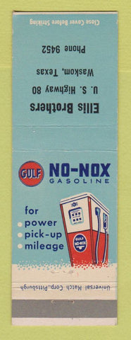 Matchbook Cover - Gulf oil gas Ellis Brothers Waskom TX