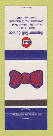 Matchbook Cover - Gulf oil gas Harmony North Battleford SK Bow Tie