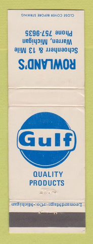 Matchbook Cover - Gulf oil gas Rowland's Warren MI WEAR