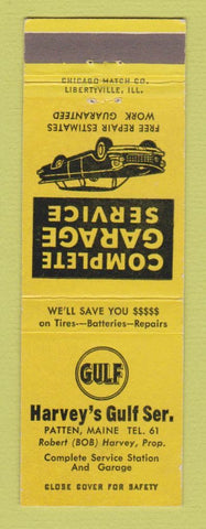 Matchbook Cover - Gulf oil gas Harvey's Patten ME