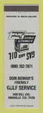 Matchbook Cover - Gulf oil gas Don Bomar's Amarillo TX