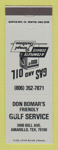 Matchbook Cover - Gulf oil gas Don Bomar's Amarillo TX