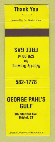Matchbook Cover - Gulf oil gas George Pahl's Bristol CT