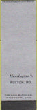 Matchbook Cover - Harrington's Ruxton MD SAMPLE Midget