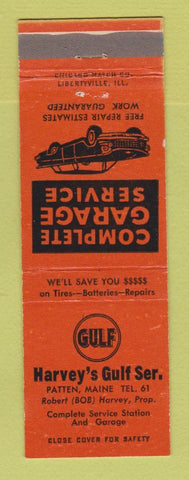 Matchbook Cover - Gulf oil gas Harvey's Patten ME ORANGE