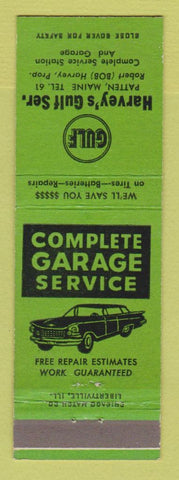 Matchbook Cover - Gulf oil gas Harvey's Patten ME GREEN