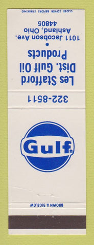 Matchbook Cover - Gulf oil gas Les Stafford Ashland OH
